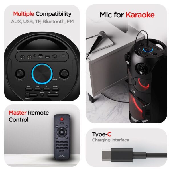 boAt Partypal 208 Party Bluetooth & USB Speaker with 1 Mic for Karaoke, Bass & Treble- Audio rent in Kolkata - rentOcart